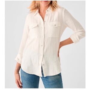Faherty Dream Organic Cotton Gauze White Button Down Shirt NWT